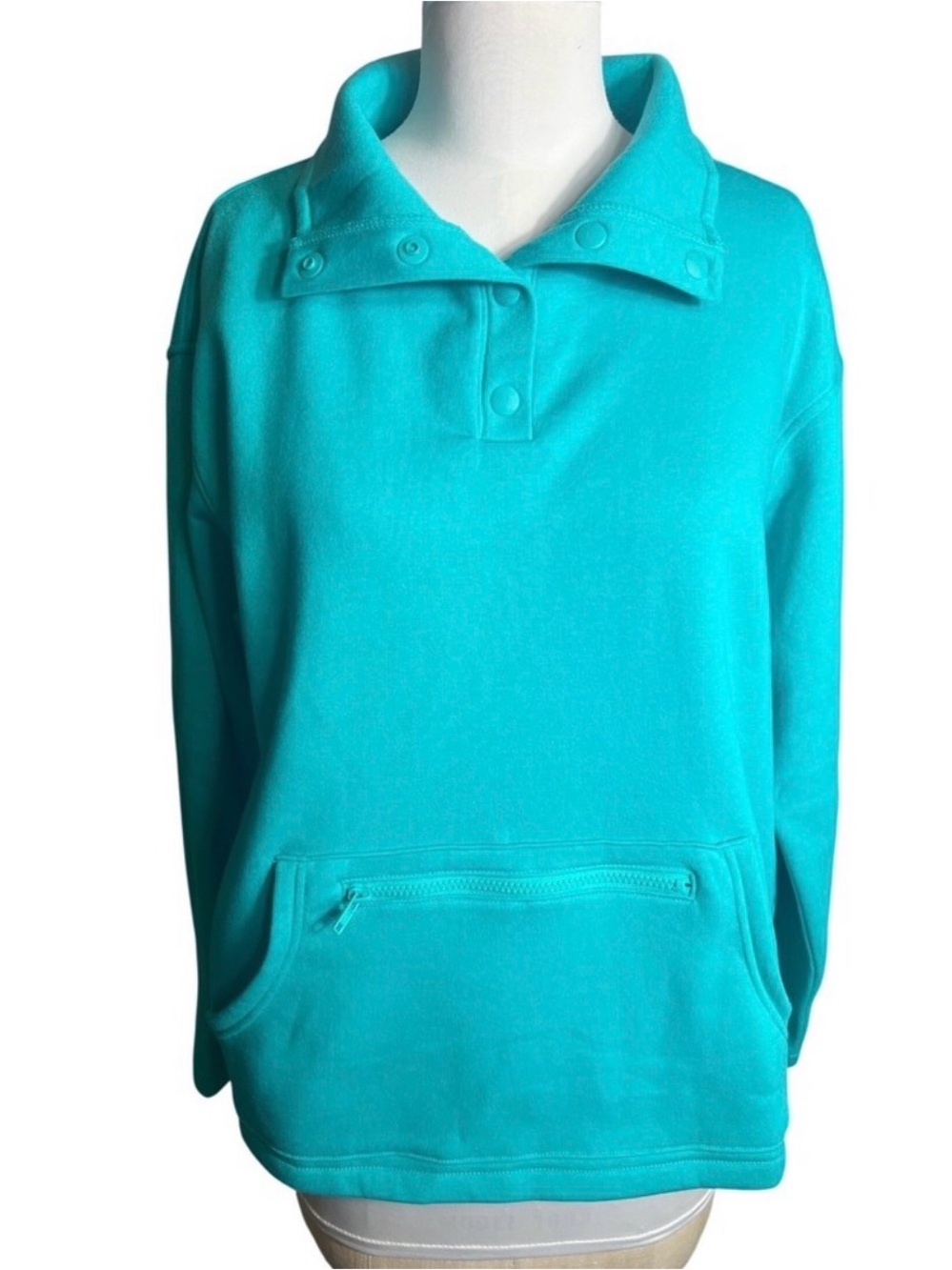 Zenana Women’s Teal Snap-Detail Pullover Sweatshirt